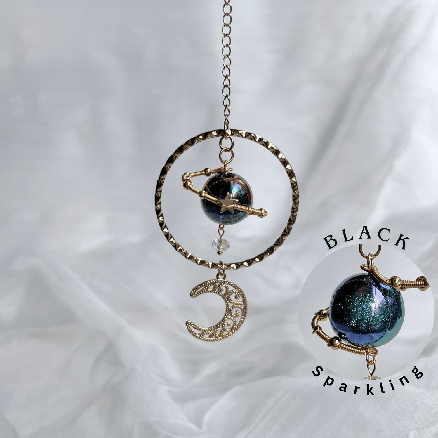 Mermaid Land Official Car Hanging Golden Radiance / Black / Moon Galaxy Andromeda - Sparkling Bead