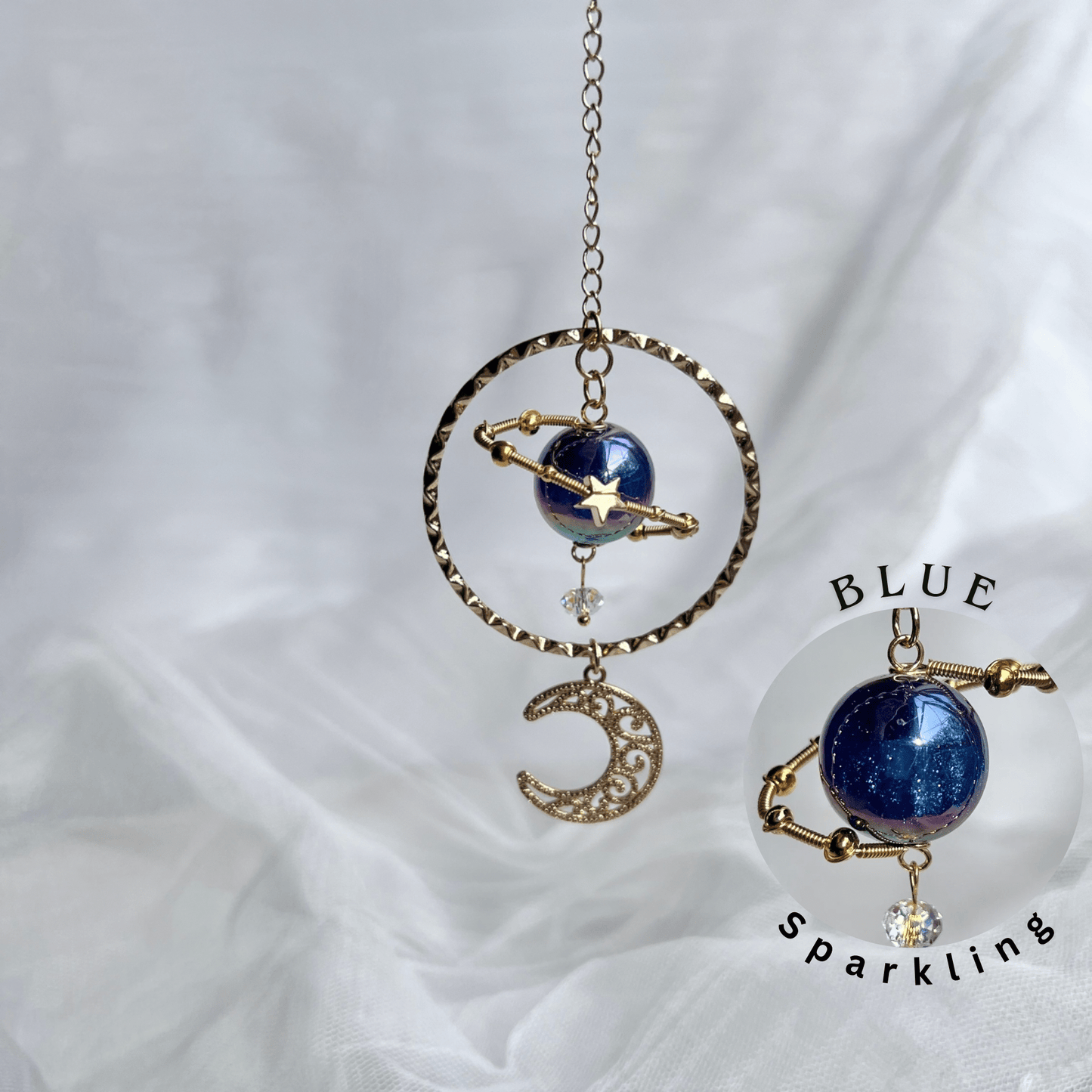 Mermaid Land Official Car Hanging Golden Radiance / Blue / Moon Galaxy Andromeda - Sparkling Bead