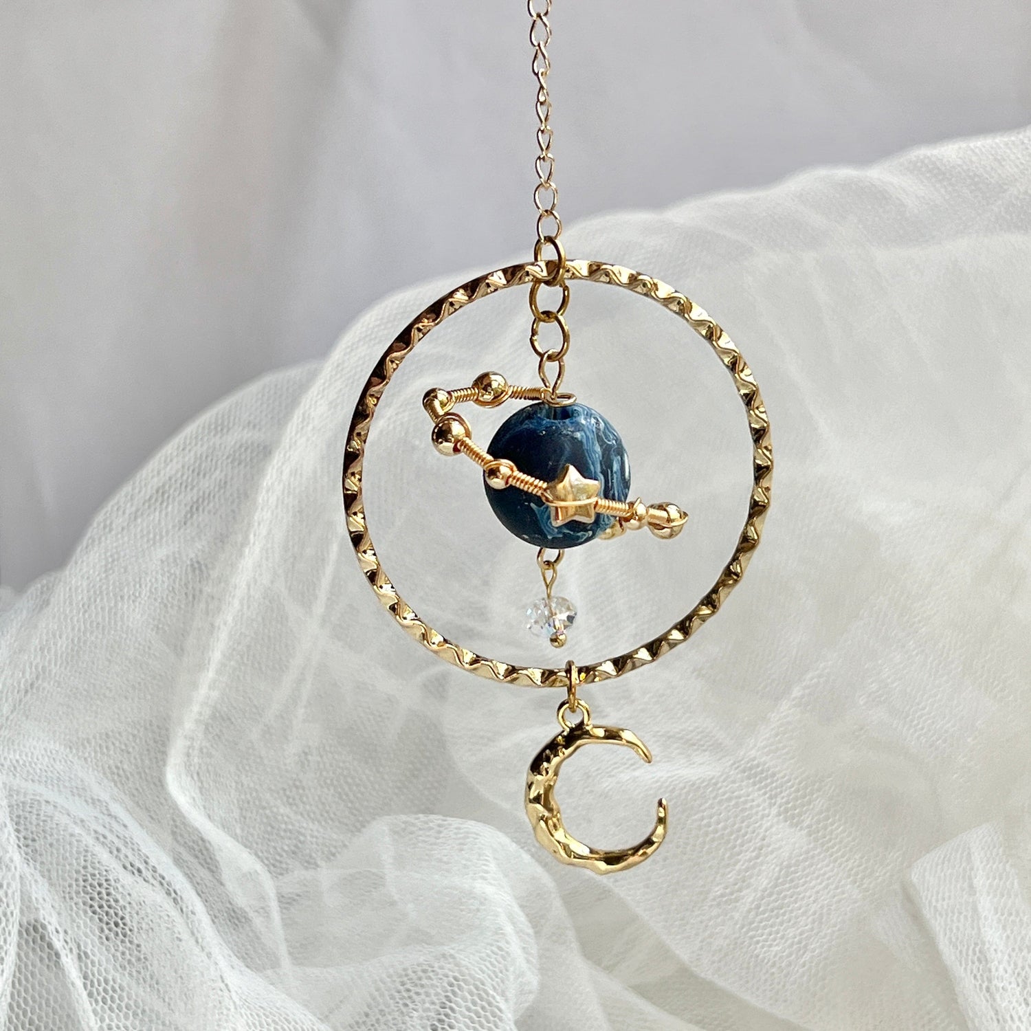 Mermaid Land Official Car Hanging Golden Radiance / Earth / Crescent Moon - Gold Earth Luxe Car Hanging - Limited Edition