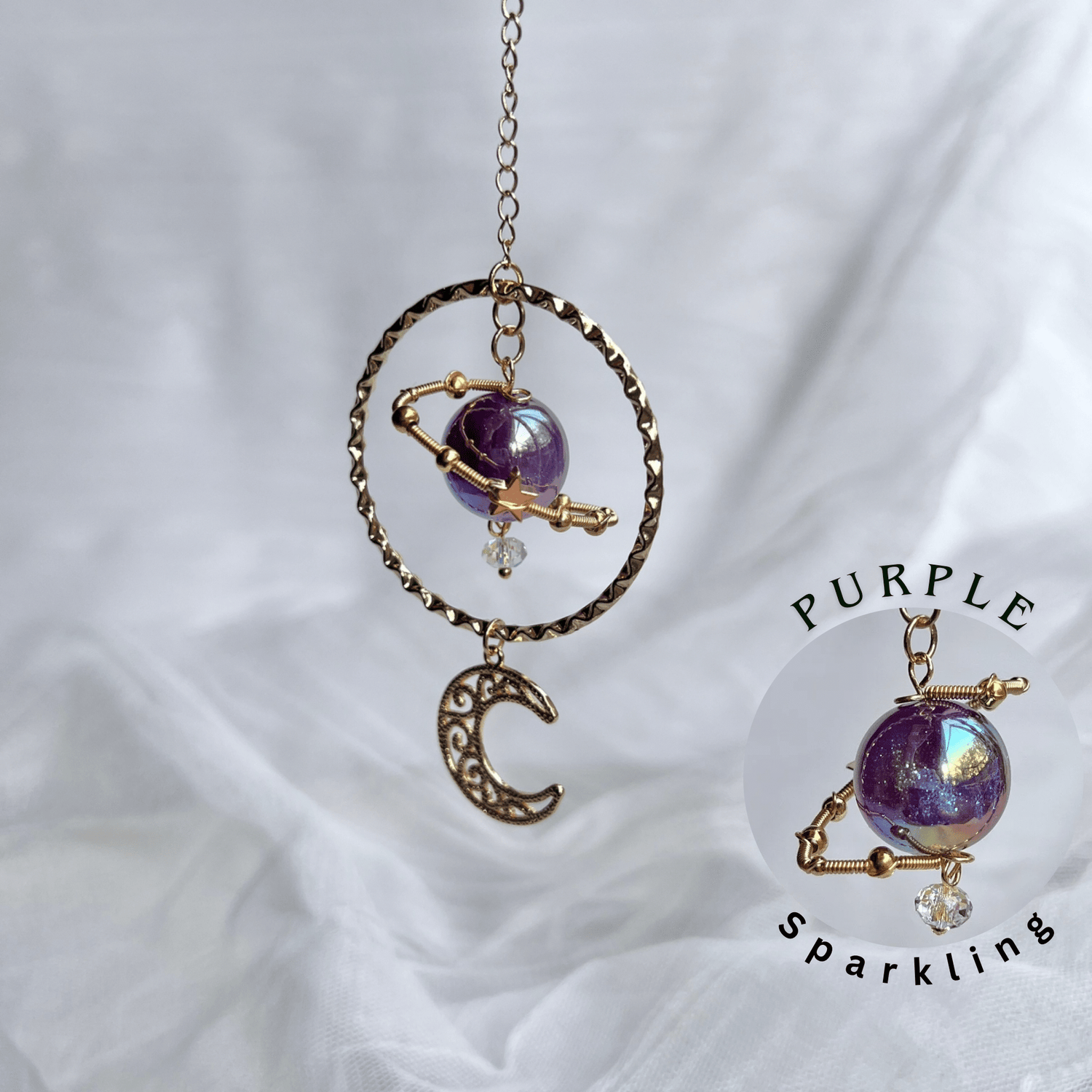 Mermaid Land Official Car Hanging Golden Radiance / Purple / Moon Galaxy Andromeda - Sparkling Bead