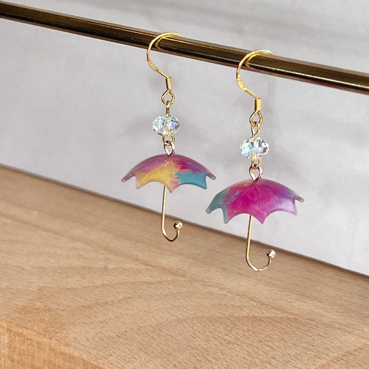 Mermaid Land Official Earrings Pink Crystal Umbrella Earrings